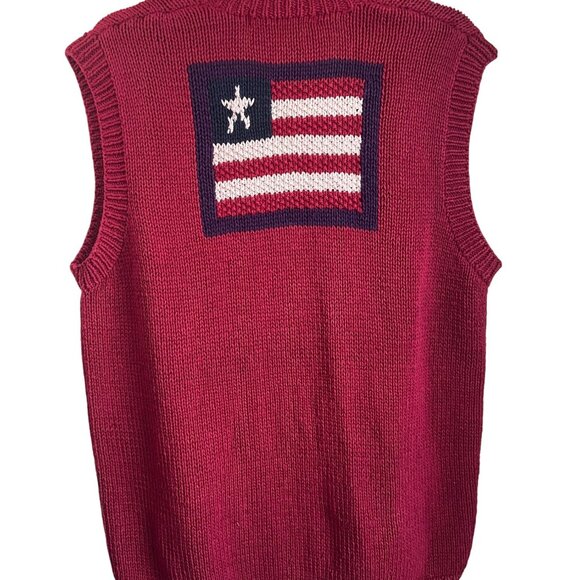VTG Karen Scott Hand Knits Large Sweater Vest Fall Patriotic Country Teddy Bear - Picture 2 of 7